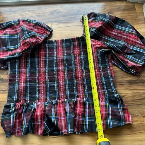 Draper James  multicolored plaid smocked peasant top XXL