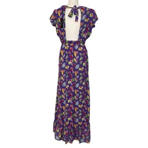 Romeo + Juliet Couture NWT Purple Pink Multi Tropical Floral Maxi Dress Banana Leaves Hibiscus New