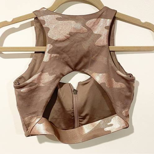 Sommer Ray  Size Small Pink Metallic Camouflage Zip Front Racerback Sports Bra