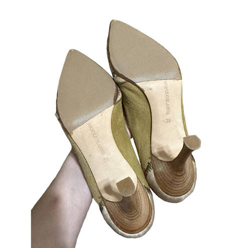 Manolo Blahnik  Plezek calf camel Nolo 90 heels size 38 $585