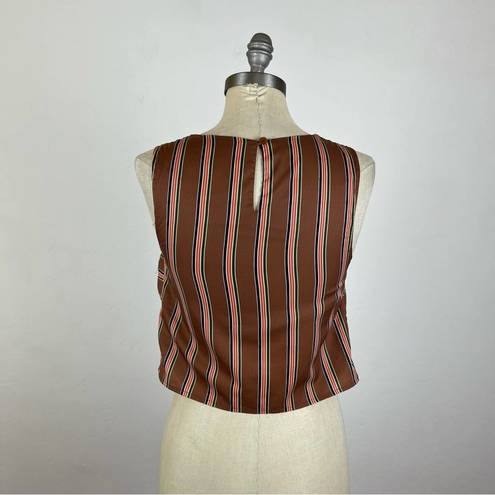 J.O.A. Brown Stripe Knot Crop Top