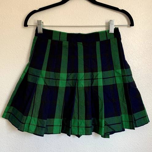 Aerie NWT  Pleated Plaid Mini Skirt in Green Blue