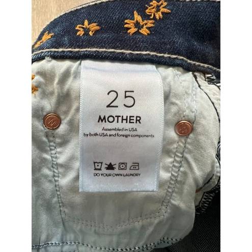 MOTHER Denim  The Vagabond Mini Fray Embroidered Short Blue Jean Skirt 25