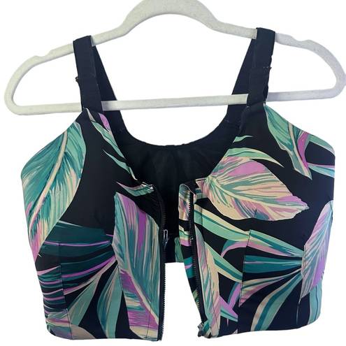 Torrid  Wire-Free Hi-Impact Zip-Front Sports Bra summer leaves floral black 38DDD