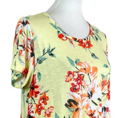 Westport Dressbarn Tee Shirt Scoop Neck Yellow Floral Women’s Size Large