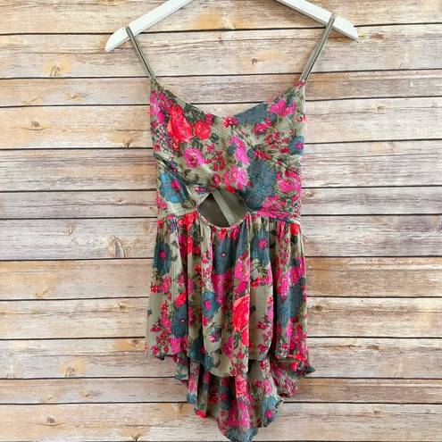 Free People  Some Like It Hot Tank Women’s Size Medium Floral Cutout Smocked