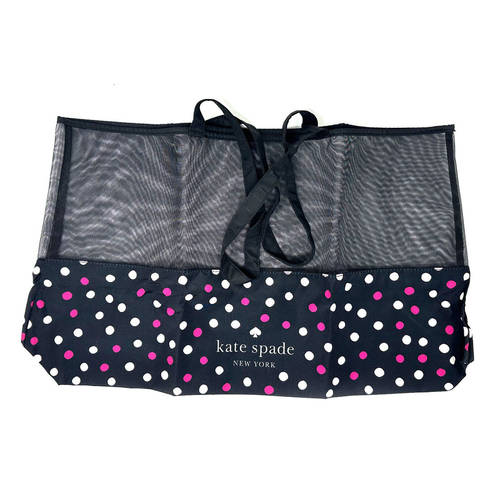 Kate Spade  Large Dot Mesh Top Tote in Black with Pink & White Polka Dots New