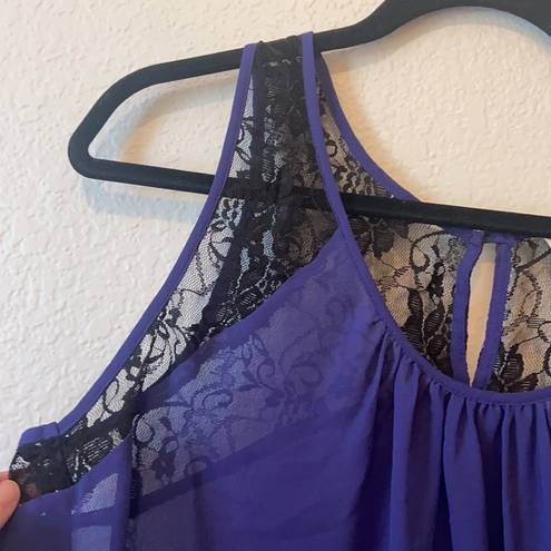 Kirra Purple Sheer Tank with Black Lace Detail