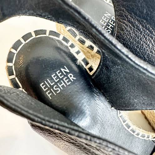 Eileen Fisher  Agnes Slip On Espadrilles Wedge Sandals Black Leather Women's 7