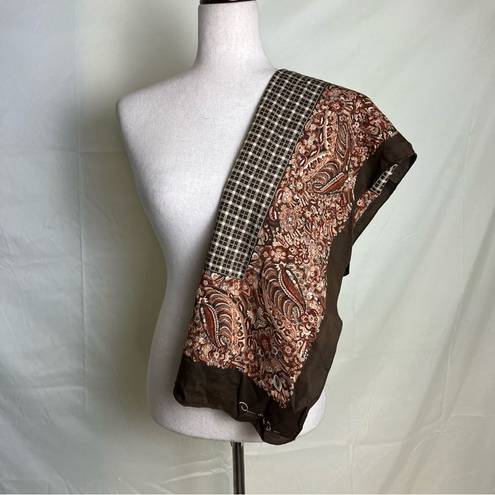 Oscar de la Renta Vintage  Signed Large Square Scarf Brown Floral Houndstooth