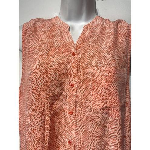 Joie  Silk Tie Front Sleeveless Button Up Edalette Tank Orange size M