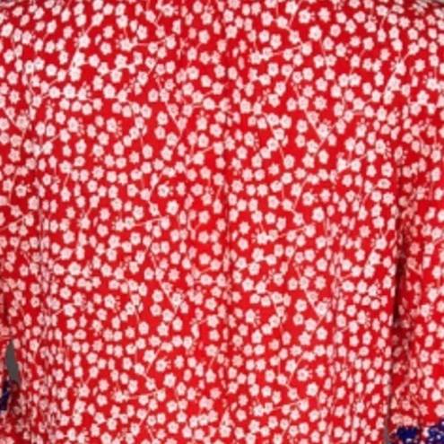 Solitaire  Blouse Womens Medium Red White Ditzy Floral Blue Embroidery Bohemian