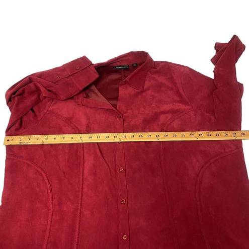 Polo AVENUE Woman’s Plus 26/28 Red Velour button down  long sleeve Top Blouse