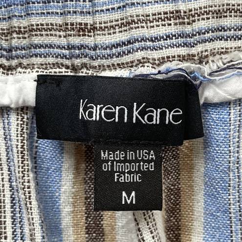 Karen Kane  Striped Wide Leg Cropped Pants Linen Rayon Size Medium Elastic Waist