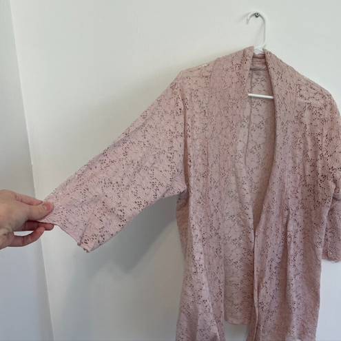  DRESS BARN Plus Size Pink Floral Lace Open 3/4 Sleeve Cardigan Sweater