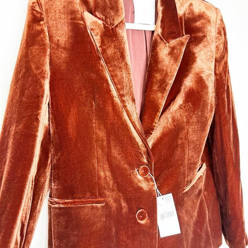 Mango  Womens Velvet Suit Blazer Button Front Lapel-Collar Welt Pockets Brown M