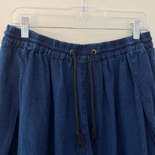 Pilcro Anthropologie Linen Cotton Drapey Pull On Harem Pants Dark Navy Blue