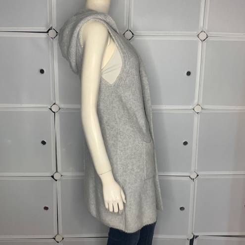 Tahari  Gray Wool Blend Open Front Hooded Sleeveless Cardigan Size Medium