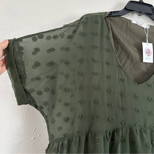 🦋 NWT HBEYYTO Green Polka Dot Sheer Textured Mini Dress Formal Casual XXL