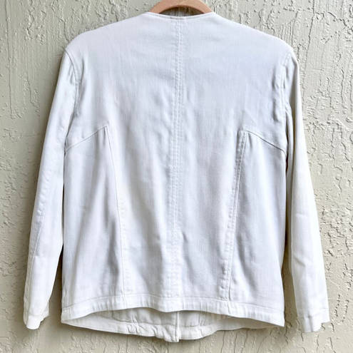 Helmut Lang  3/4 Sleeve Asymmetrical Zip Denim Moto Jacket White Women's Small