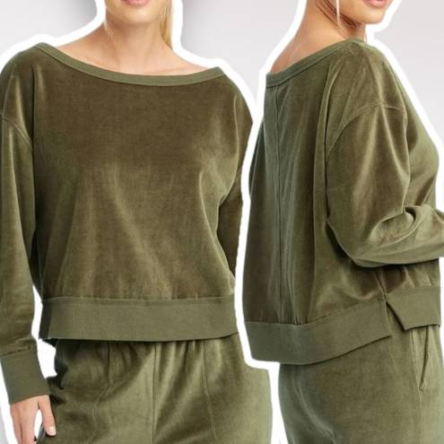 JoyLab Velour Sweatshirt Relaxed Fit Olive Green Medium