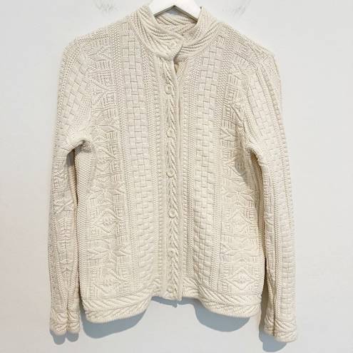 L.L.Bean  Vintage Chunky Knit Texture Sweater Cardigan Cream Beige VTG Size Medium