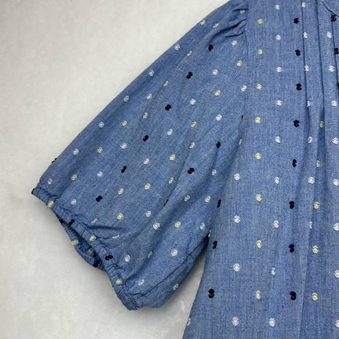 Loft Chambray Clip Puff Sleeve Button Swing Dress Sz Large