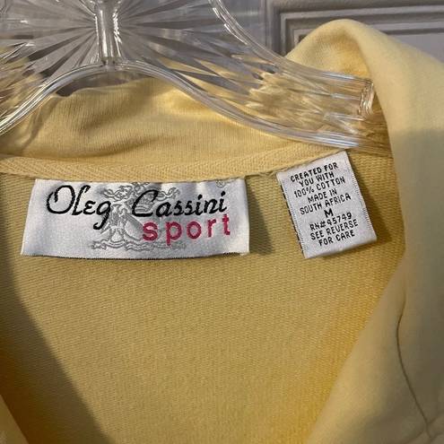 Oleg Cassini  Sport yellow zip front warm up jacket with crochet lace trim.