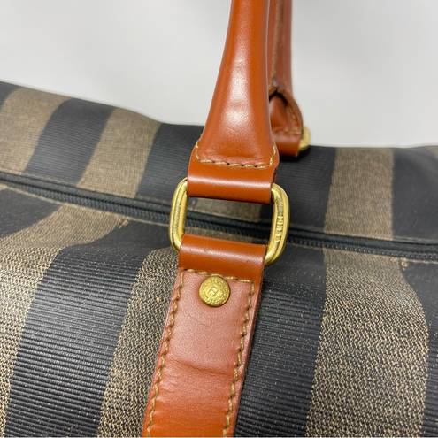 Fendi Vintage  Huge Pequin Stripe & Cognac Leather Duffel/Weekender Bag