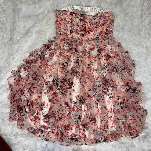 White House | Black Market  Pink and White Strapless Dress Wedding Guest Dress SZ 4