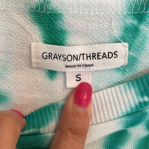 Grayson Threads  Women's Green Tie Dye Long Sleeve Crop Top Shirt Size Small