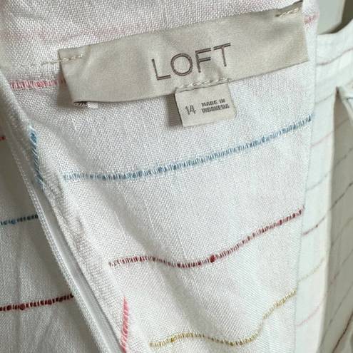 Loft White Tiered Linen Blend Maxi Dress Womens Colorful Striped Boho