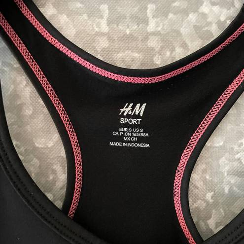 H&M  Sport Athletic Training Black Racerback Sports Bra - Size Small - Pink Trim