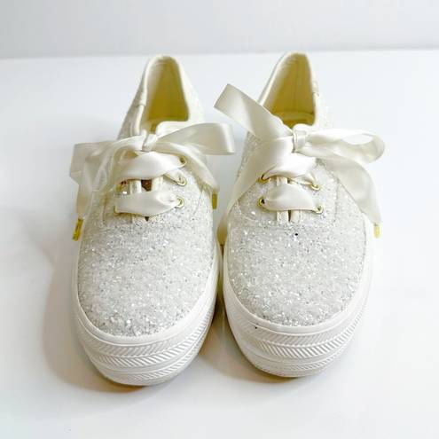 Keds  X Kate Spade Triple Glitter Lace Up Platform Sneaker White Women's 6