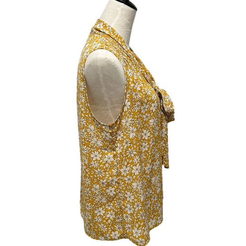 Cynthia Steffe  Blouse Womens Size M Yellow Floral Sleeveless Scarf Tie Neck Bow