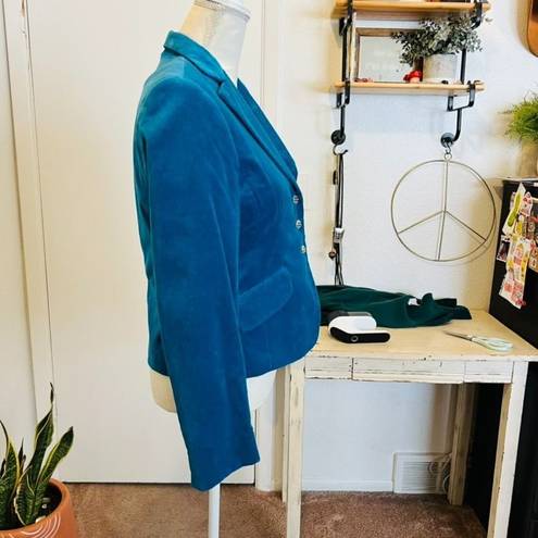 Vintage Blue  Velvet Fitted Triple Embellished Button Spring Blazer