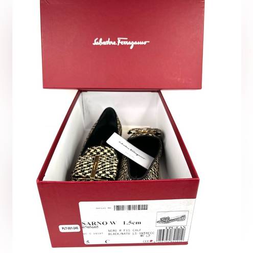 Salvatore Ferragamo  Sarno Bow Embellished Raffia Low Heel Loafers US 5 - EU 35.5