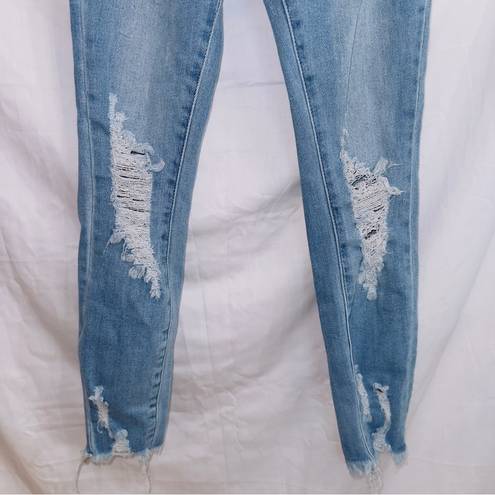 Wax Jean  Light Wash Denim High Rise Button Front Distressed Skinny Jean 5/27