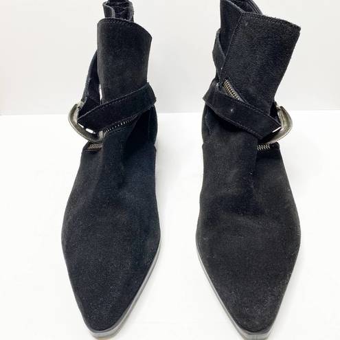 ALL SAINTS Black Suede Western Buckle Ankle Boots EU 36