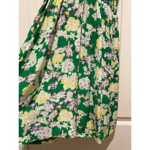 Rebecca Taylor  100% Silk Floral Green & Yellow Sleeveless Sundress Size 2 EUC