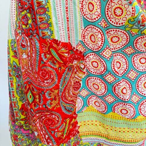 Pura Vida  Lightweight Patchwork Boho Paisley Print Halter Neckline Sundress S