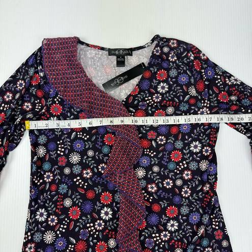 August Silk Women's Blouse MEDIUM Multicolor Floral Pattern Front Ruffles