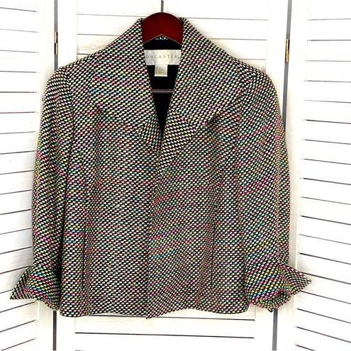 Doncaster  Neon Rainbow Silk Tweed Open Front Crop Blazer Jacket Black Multi 6