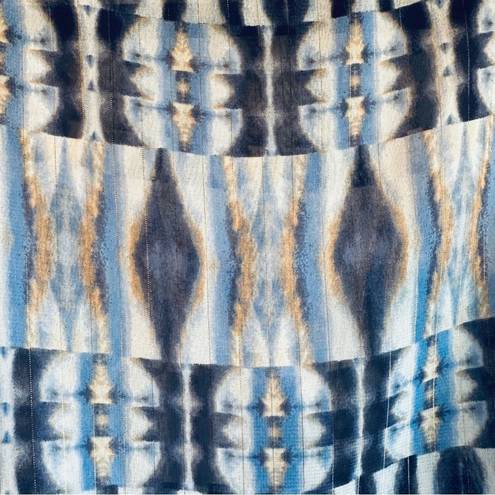 Cynthia Steffe  Ikat Sheer Blue & White Patterned Top with Metallic Gold Thread