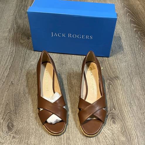 Jack Rogers Jack Rodgers Palmer Leather Criss Cross Mocha Espadrille Wedge Sandal NWT