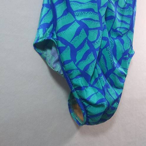 Vintage Blue E. Stewart  Green 80's One Piece Swimsuit Size 14