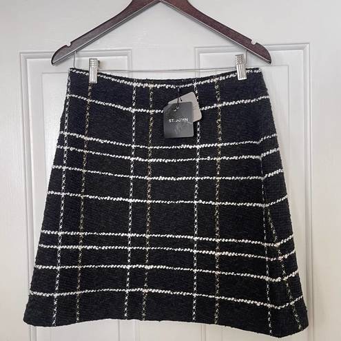 St. John  Textured Intarsia Grid Print Knit Pull-On Mini Skirt Size Medium