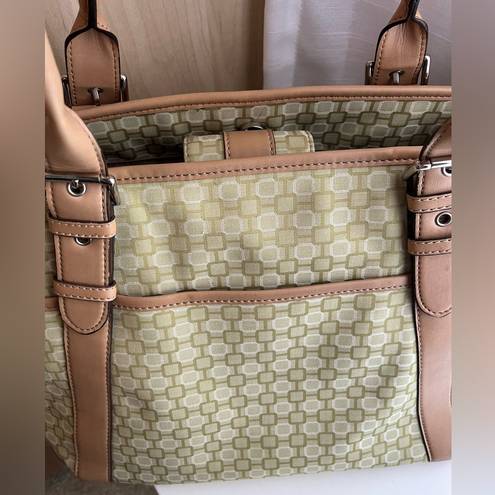 Nine West  Light Green Tote with Tan Faux Leather Trim