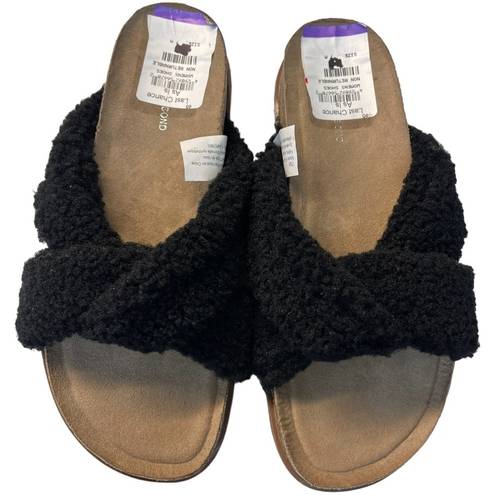 Treasure & Bond  Davina Black Faux Sherpa Open Toe Slip On Sandals Size 7