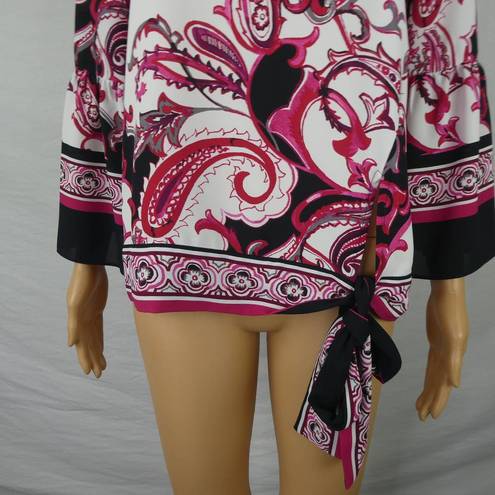 Joseph Ribkoff  Vanilla Multi Paisley Pink Tie Side blouse 3/4 Sleeve New NWT 6